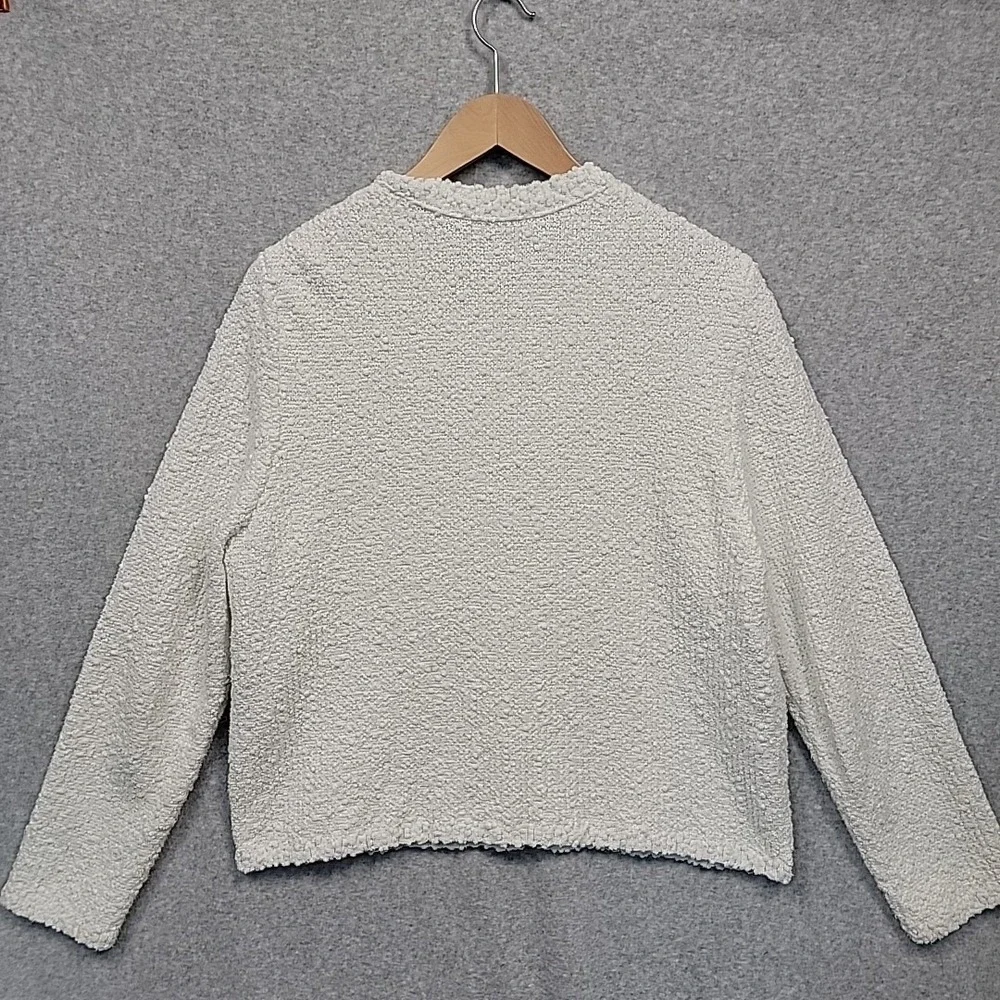 MANGO Womens XL Boucle Texture Knit Jewel Button‎ Cardigan Lady Sweater White